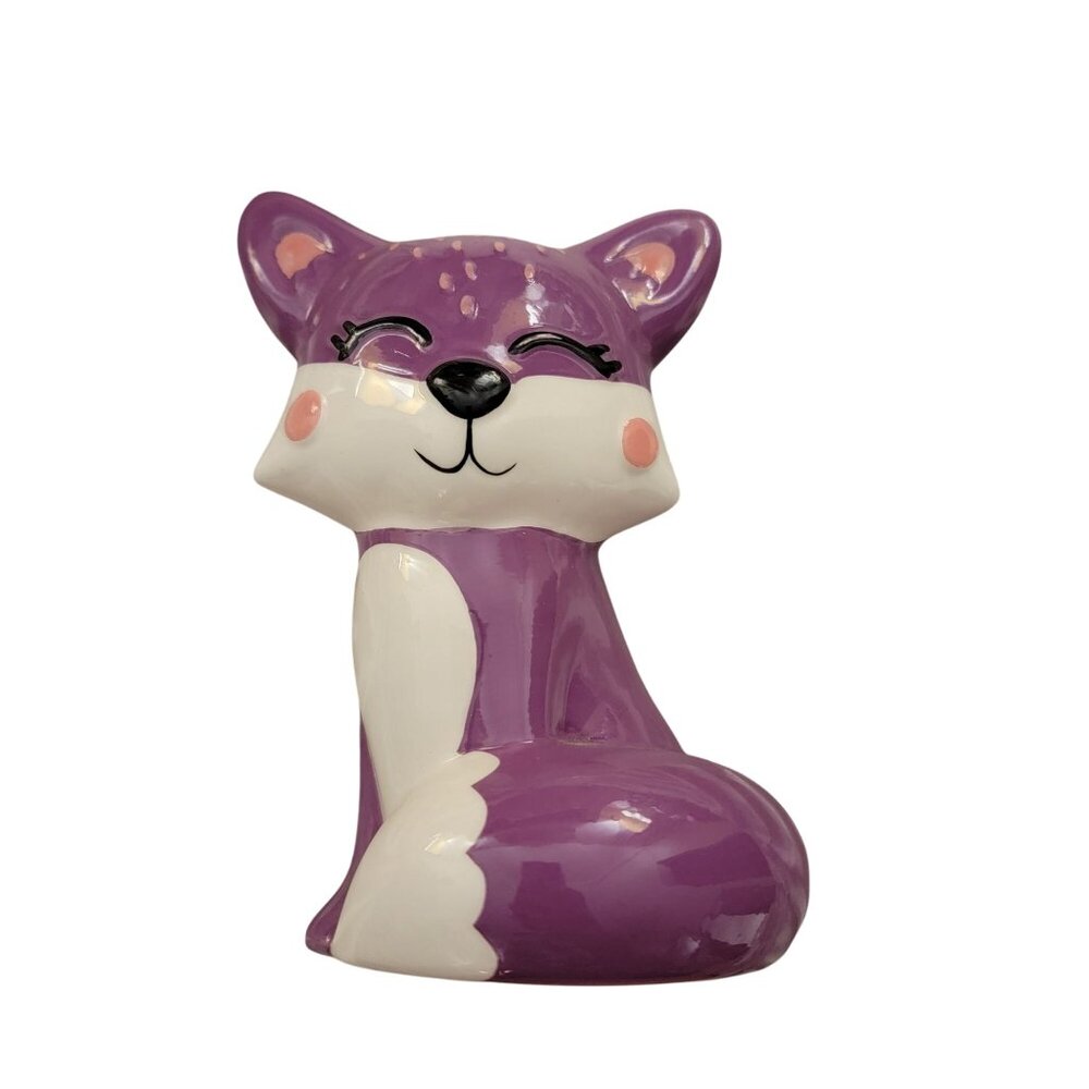 Purple & White Ceramic Fox Figurine For Home Decor